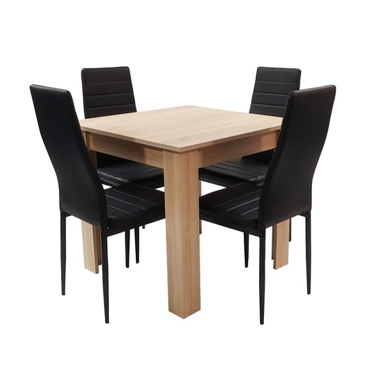 Zestaw Stół Modern 80 Sonoma I 4 Czarne Krzesła Nicea BMDesign