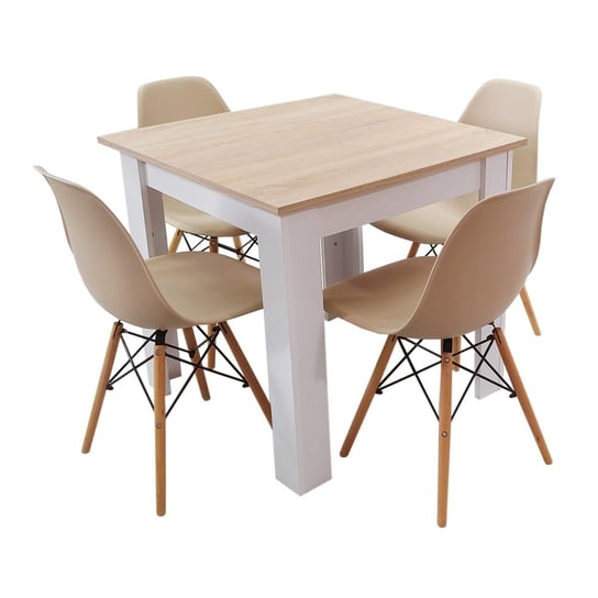 Zestaw stół Modern 80 SW i 4 krzesła Milano beżowe BMDesign