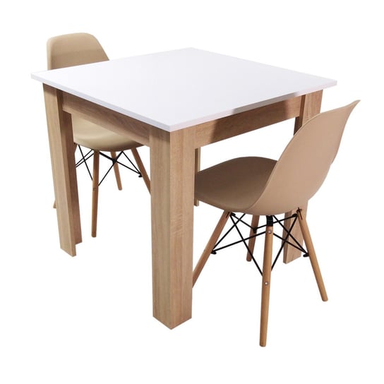 Zestaw stół Modern 80 WS i 2 krzesła Milano beżowe BMDesign