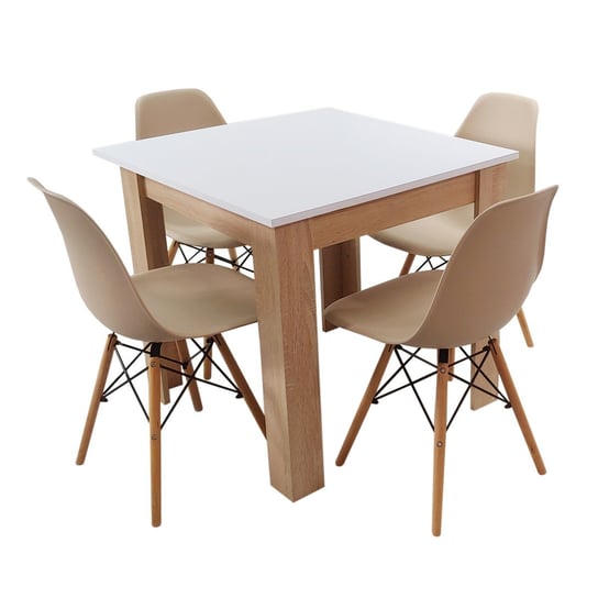 Zestaw stół Modern 80 WS i 4 krzesła Milano beżowe BMDesign
