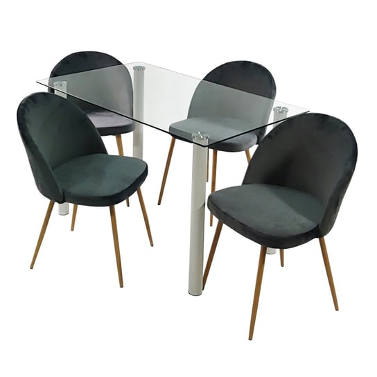 Zestaw stół NICEA biały i 4 krzesła DENWER VELVET szare BMDesign