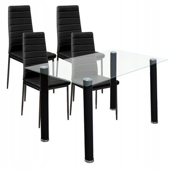 Zestaw stół Nicea clear 4 krzesła Nicea czarne BMDesign