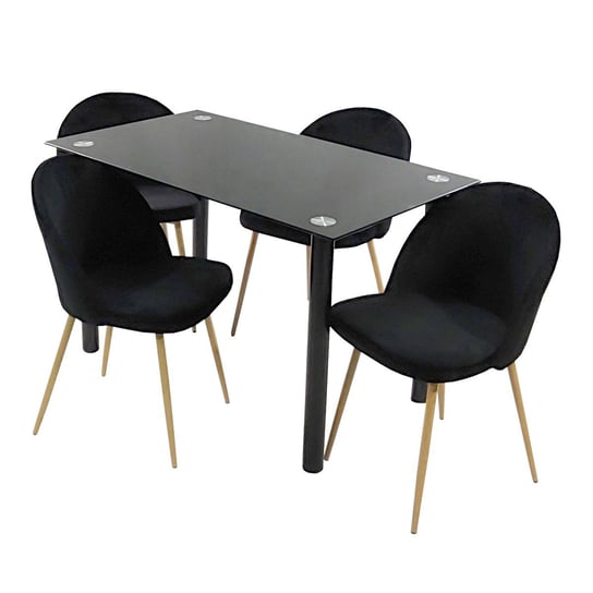 Zestaw stół NICEA czarny i 4 krzesła DENWER VELVET czarne BMDesign