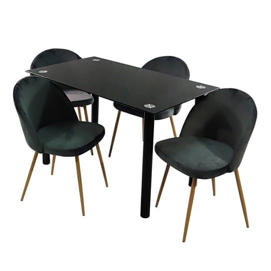 Zestaw stół NICEA czarny i 4 krzesła DENWER VELVET szare BMDesign
