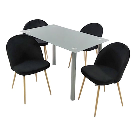 Zestaw stół NICEA szary i 4 krzesła DENWER VELVET czarne BMDesign