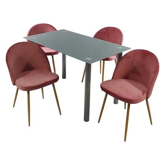 Zestaw stół NICEA szary i 4 krzesła DENWER VELVET różowe BMDesign