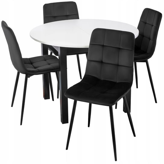 Zestaw Stół rozkładany HARRY Biały/Czarny i 4 Krzesła Peru Czarne MEBEL ELITE