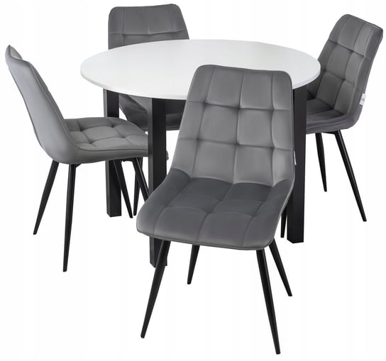 Zestaw Stół rozkładany HARRY Biały, Czarny i 4 Krzesła RIO Szare Meble Makarowski