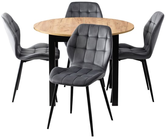 Zestaw Stół rozkładany HARRY Craft, Czarny i 4 Krzesła LUCKY Szare MEBEL ELITE