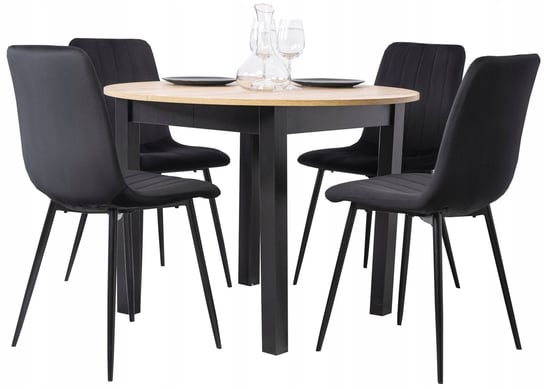 Zestaw Stół rozkładany HARRY Riviera, Czarny i 4 Krzesła IBIS Czarne MEBEL ELITE