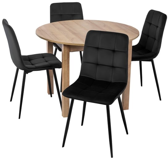 Zestaw Stół rozkładany HARRY Riviera, Czarny i 4 Krzesła PERU Czarne Meble Makarowski