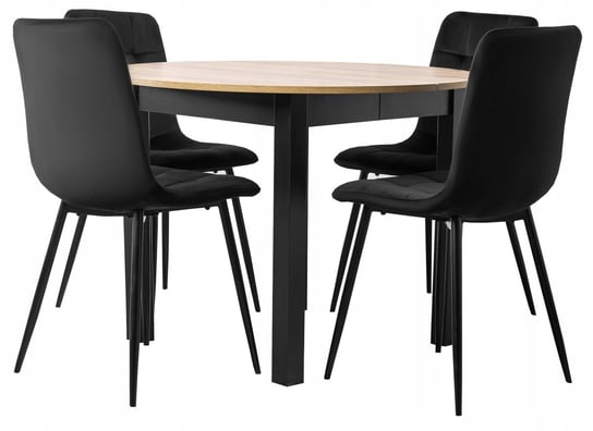 Zestaw Stół rozkładany HARRY Riviera, Czarny i 4 Krzesła PERU Czarne MEBEL ELITE