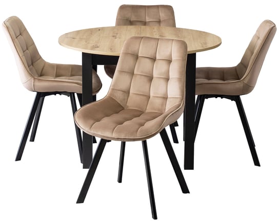 Zestaw Stół rozkładany HARRY Riviera, Czarny i 4 Krzesła RICK Beżowe MEBEL ELITE
