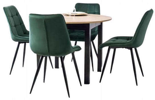 Zestaw Stół rozkładany HARRY Riviera, Czarny i 4 Krzesła RIO Zielone Meble Makarowski