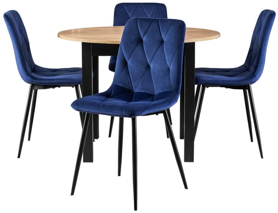 Zestaw Stół rozkładany HARRY Riviera, Czarny i 4 Krzesła ROBIN Granat MEBEL ELITE