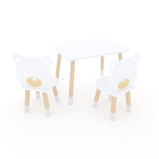 Zestaw Stolik I Krzesło Dla Dziecka W Kształcie Misia - Biały Stolik I Dwa Krzesła Dekormanda