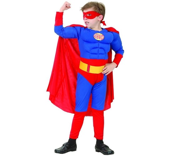 Zestaw Superbohater z muskułami (kostium z muskułami, peleryna, maska, pas), rozm. 110/120 cm GODAN