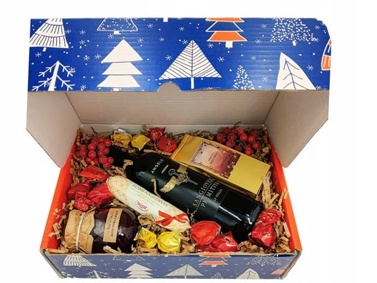 Zestaw Świąteczny Z Winem W Granatowym Pudełku, Upominek Na Boże Narodzenie AMD Gifts