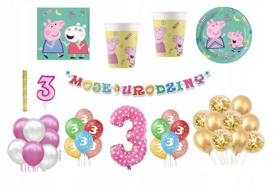 Zestaw Świnka Peppa 3 Urodziny Balony Inna marka