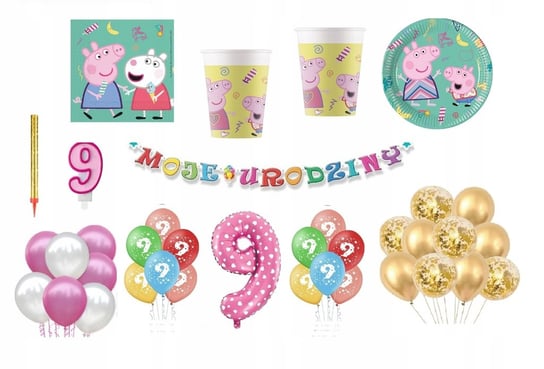 Zestaw Świnka Peppa 9 Urodziny Balony Inna marka