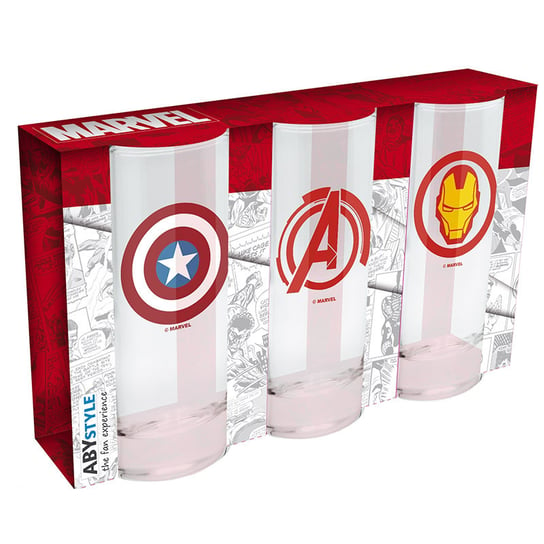 Zestaw szklanek Marvel GIFT WORLD Avengers, Captain America & Iron Man, 290 ml, 3 szt. Gift World