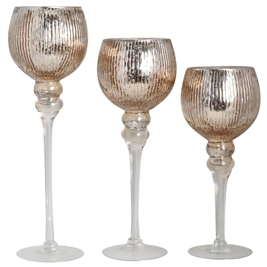 Zestaw szklanych świeczników w kolorze szampańskim - kielichy Jun Duwen