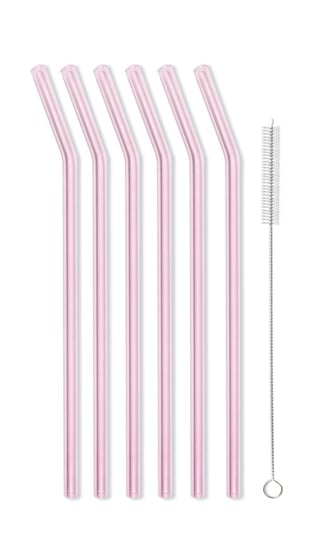 Zestaw szklanych zakrzywionych słomek VIALLI DESIGN Vita, różowy, 23 cm, 6 szt. + szczoteczka. Vialli Design