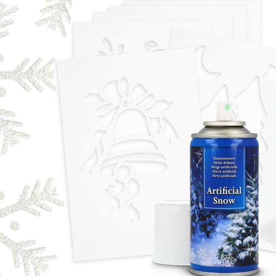 Zestaw Sztuczny Śnieg W Sprayu Spray Dekoracyjny + Szablony 8 Szt. 150Ml Inna marka