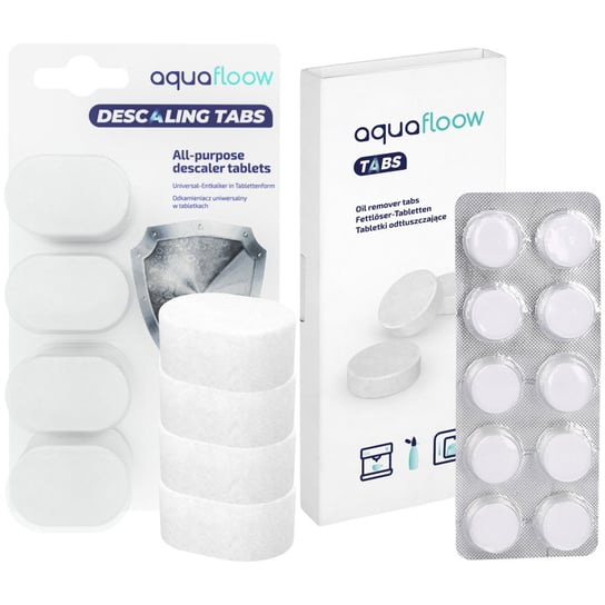 Zestaw Tabletki Odkamieniające Aquafloow Descaling, 4 Szt. + Tabletki Czyszczące, 10 Szt. Aquafloow