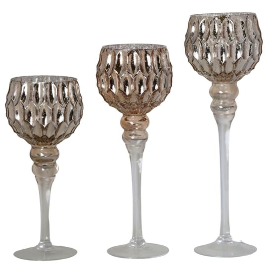 Zestaw trzech szklanych świeczników - kielichy Cikal 30-40 cm Duwen
