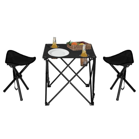Zestaw turystyczny stolik i 2 krzesła, składane meble kempingowe czarny Springos