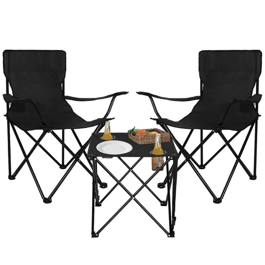 Zestaw turystyczny stolik i 2 krzesła z oparciem, składane meble kempingowe czarny Springos