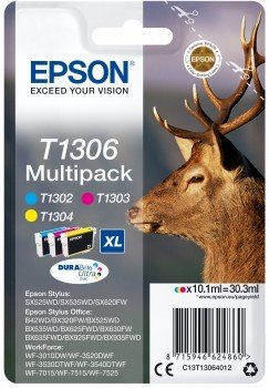 Zestaw tuszy EPSON C13T13064012, błękitny, purpurowy, żółty, 30.3 ml Epson