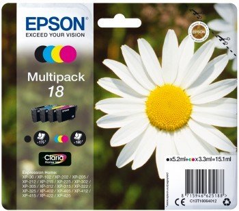 Zestaw tuszy EPSON C13T18064012, błękitny, czarny, purpurowy, żółty, 15.1 ml Epson