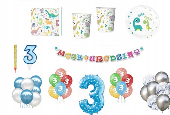 Zestaw Urodzinowy 3 Urodziny Dinozaury Balony Inna marka