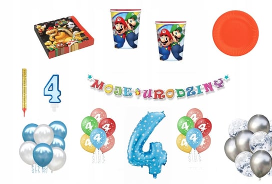 Zestaw Urodzinowy 4 urodziny Super Mario ImprezCzas