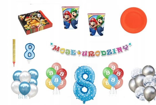 Zestaw Urodzinowy 8 urodziny Super Mario ImprezCzas