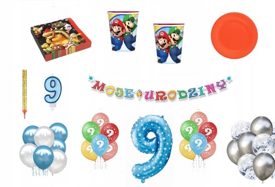 Zestaw Urodzinowy 9 urodziny Super Mario ImprezCzas