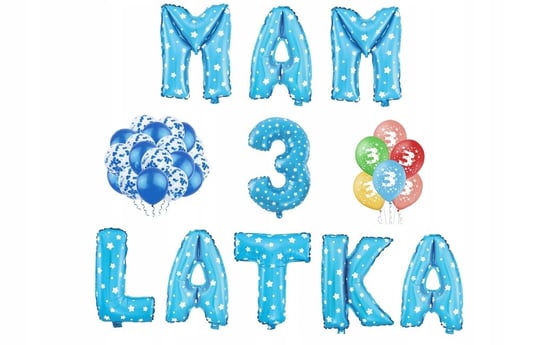 Zestaw Urodzinowy Mam 3 Latka Niebieski Balony Inna marka