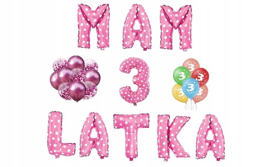 Zestaw Urodzinowy Mam 3 Latka Różowe Balony Inna marka