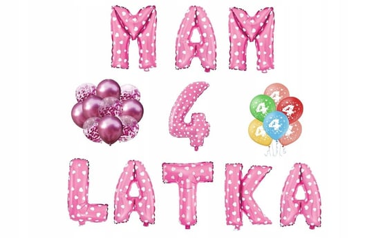 Zestaw Urodzinowy Mam 4 Latka Różowe Balony Inna marka