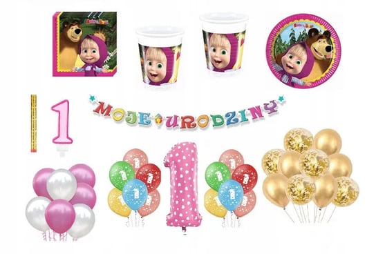 Zestaw Urodzinowy Masza 1 Urodziny Balony Kubki Talerzyki Świeczka Cyfra Inna marka