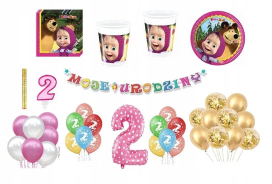 Zestaw Urodzinowy Masza 2 Urodziny Balony Kubki Talerzyki Świeczka Cyfra Inna marka