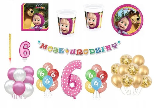 Zestaw Urodzinowy Masza 6 Urodziny Balony Kubki Talerzyki Świeczka Cyfra Inna marka