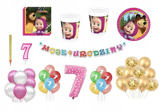 Zestaw Urodzinowy Masza 7 Urodziny Balony Kubki Talerzyki Świeczka Cyfra Inna marka