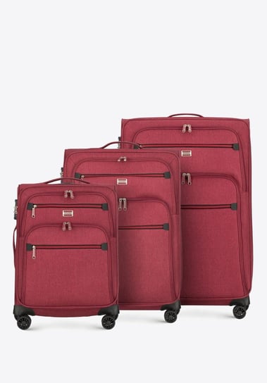 Zestaw walizek miękkich z czerwonym suwakiem bordowy WITTCHEN