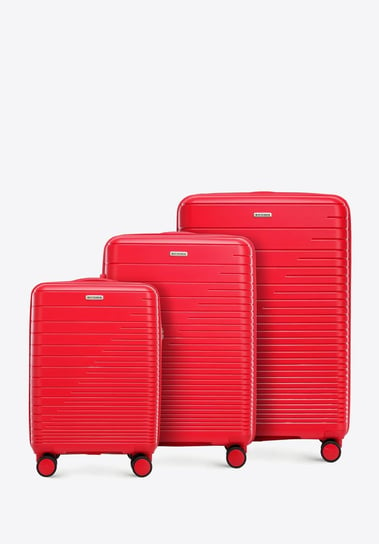 Zestaw walizek z polipropylenu z błyszczącymi paskami czerwony WITTCHEN