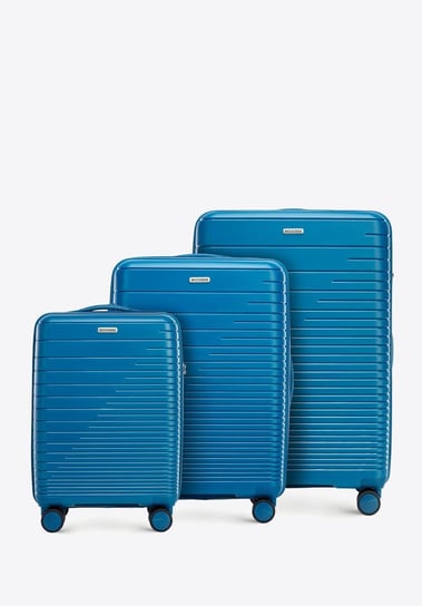 Zestaw walizek z polipropylenu z błyszczącymi paskami niebieski WITTCHEN