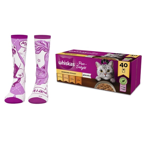 Zestaw, Whiskas Adult Pure Delight Drobiowe Frykasy 40x85g + skarpetki Whiskas