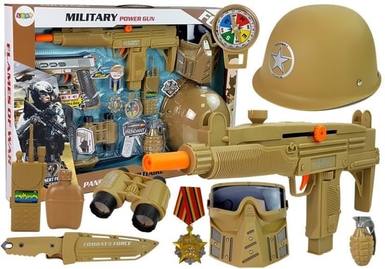 Zestaw Wojskowy Pistolety Broń z Maską Hełmem Granat Dźwięk Lean Toys
